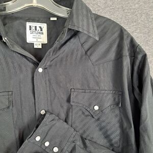 Ely Cattleman Shirt Mens Large Western Black Pearl Snap 16.5 34 Cowboy